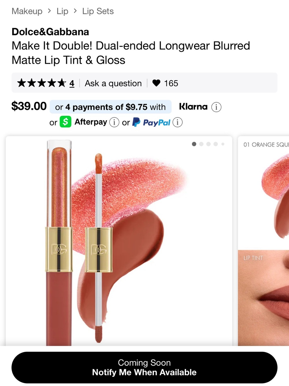 NEW Dolce & Gabbana Make It Double Lip Tint & Gloss, 01 Orange Squeeze